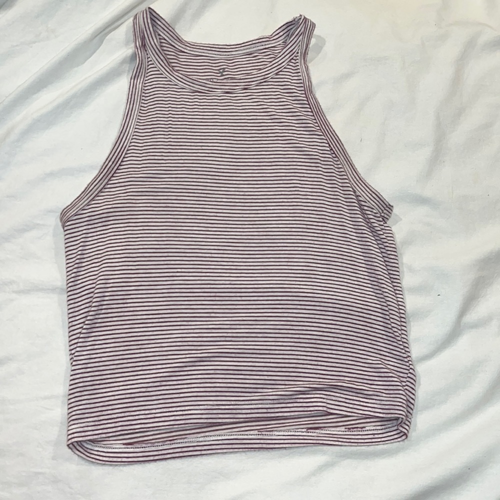 American Eagle Soft & Sexy Maroon/Red and White Striped Tank